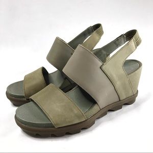 Sorel Joanie II Slingback Wedge Heel Leather Canvas Sandals Size 9